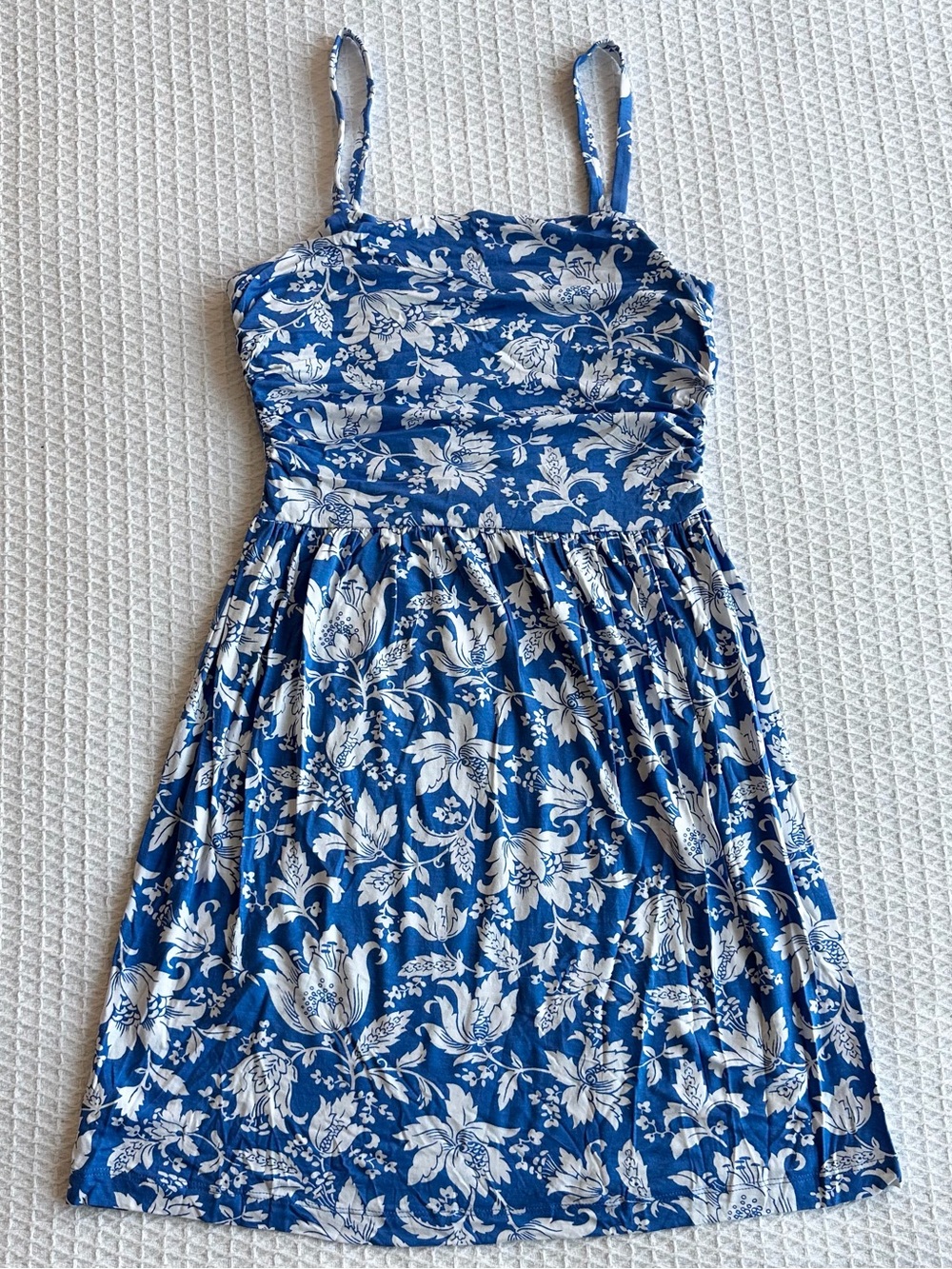 LOFT Blue and White Floral Spaghetti-Strap Sundress